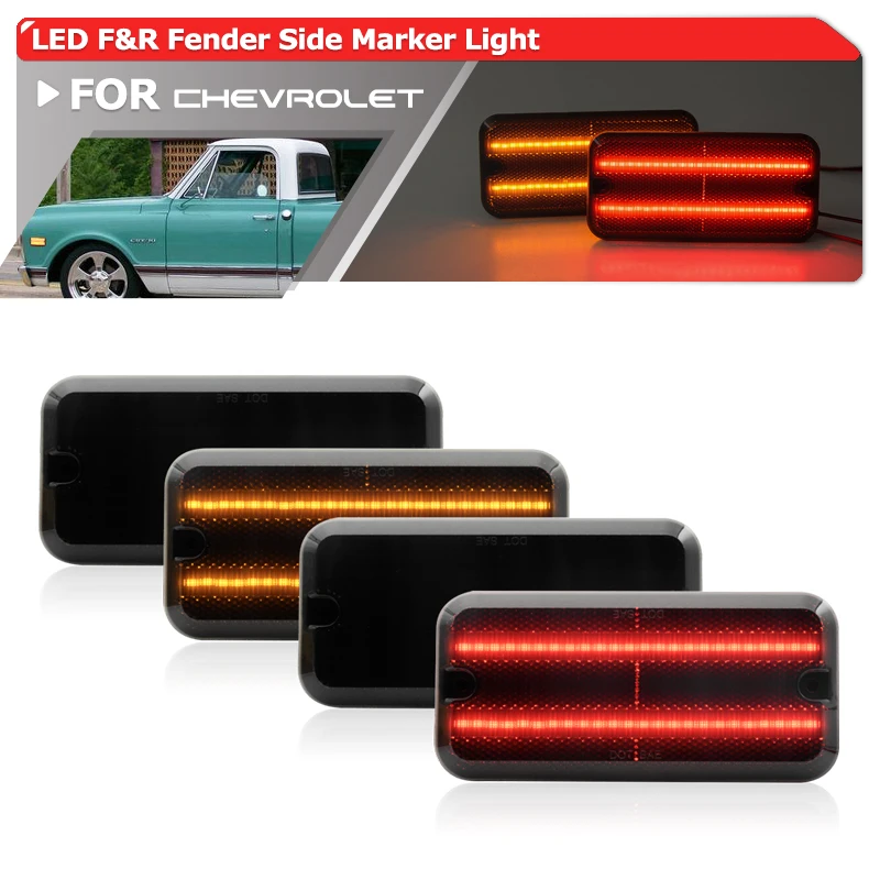 

4PCs Smoked Led F&R Bumper Fender Side Marker Light For Chevy GMC C/K G P Series Sportvan Rally Wagon Vandura Suburban K5 Blazer