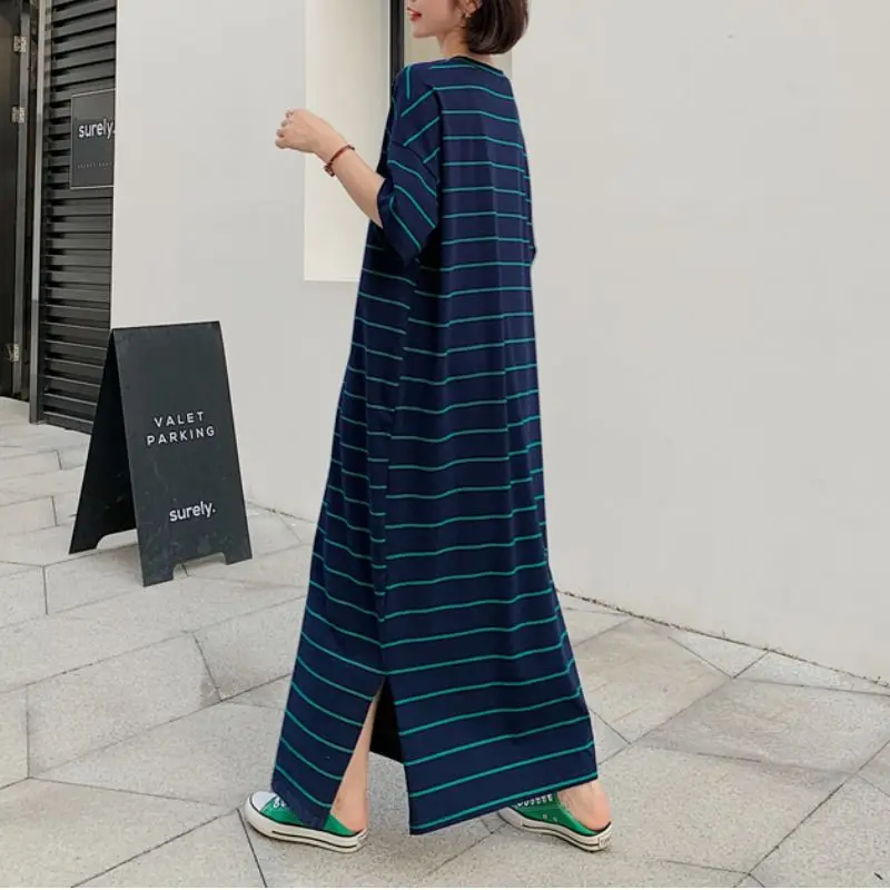 2023 Women\'s Clothing Loose Summer Thin Casual Fashion Trend Streetwear O-neck Short Sleeve Pullovers Striped Oversized Dresses