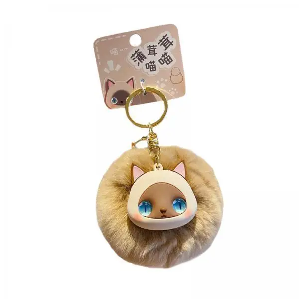Plush Cat Keychain Toy Soft Kitty Bag Pendant Key Holder Ornament for Girls School Bag Accessory