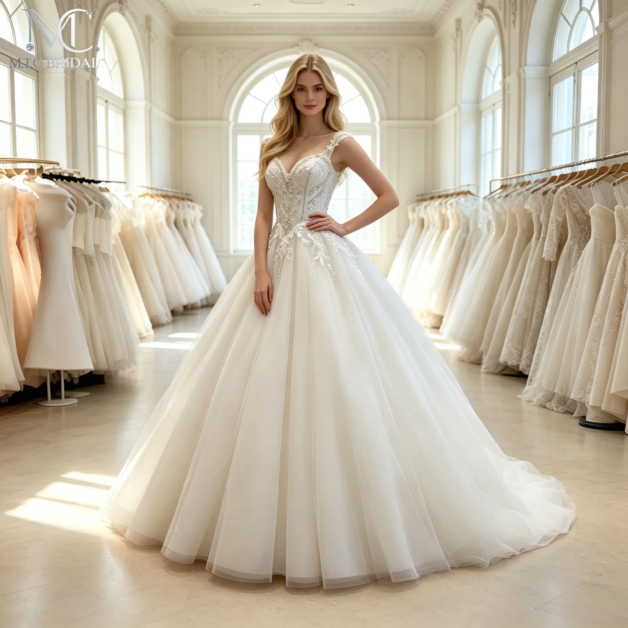 Long Ball Gown Wedding Dress Sleeveless Lace Appliques Beaded Bridal Gown Lace‑Up Back Plus Size Wedding Dresses Robe De Mariee