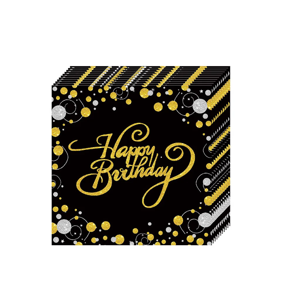 

114 Pcs Birthday Party Tableware Set Happy Decor Disposable Supplies Black Plates