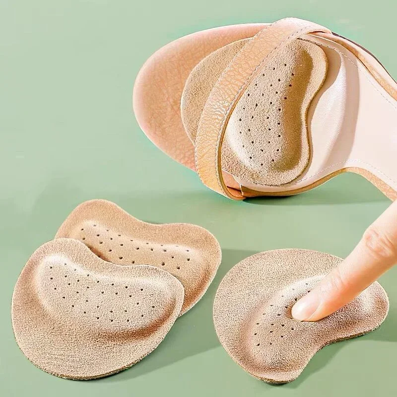 Semelles intérieures en cuir confortables pour femmes, coussinets d'insertion avant-pied, coussinets de chaussures, soins des pieds, sandales, coussin non ald