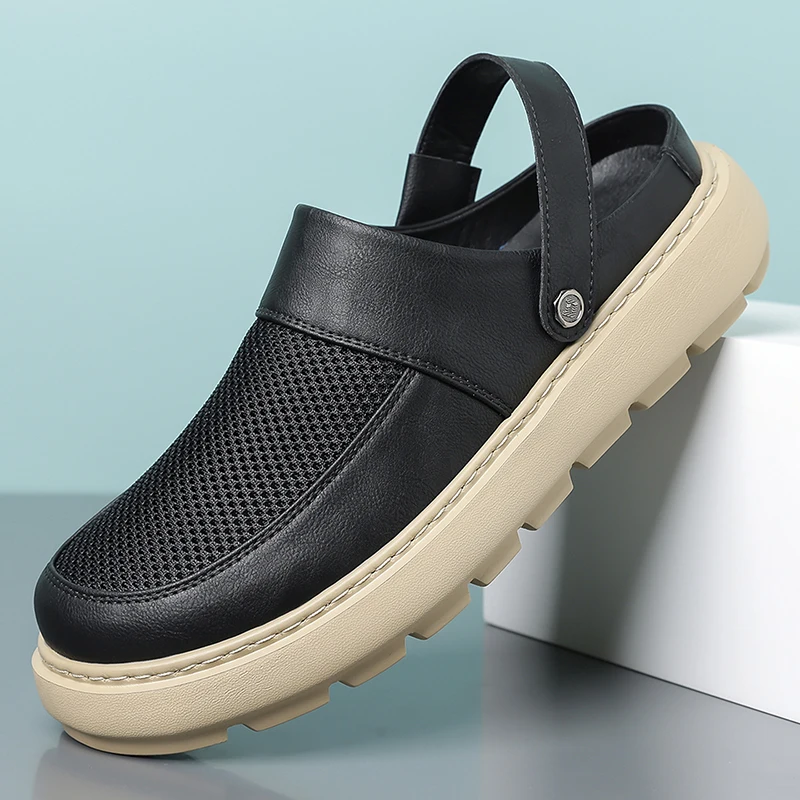 Summer Breathable Mesh Casual Shoes Thick Sole Half Slippers Slip On Backless Lazy Sneakers For Men