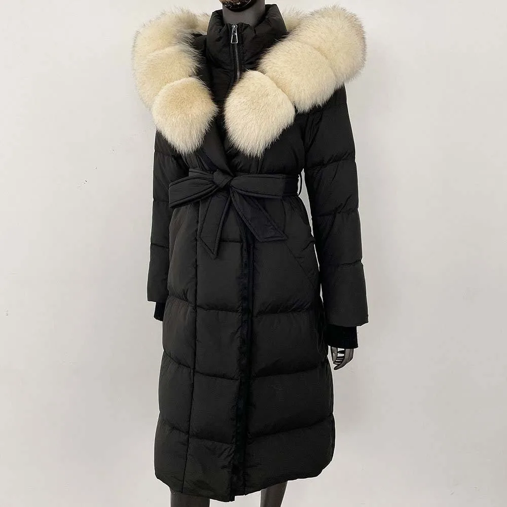 2025 Long Hooded Puffer Jacket Women New Winter Warm White Goose Down Jacket Women Real Fox Fur Coat