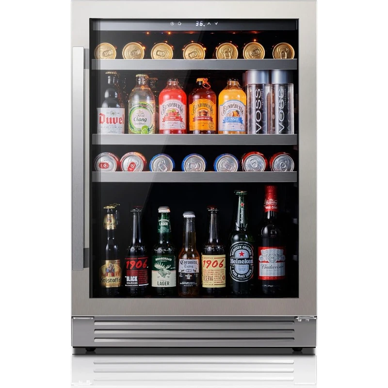 Refrigerador de bebidas, 180 latas 34 ° F -54 ° Frigorífico para bebidas F, refrigerador para bebidas con puerta de vidrio, refrigerador para bebidas con 3 LED incorporado o independiente