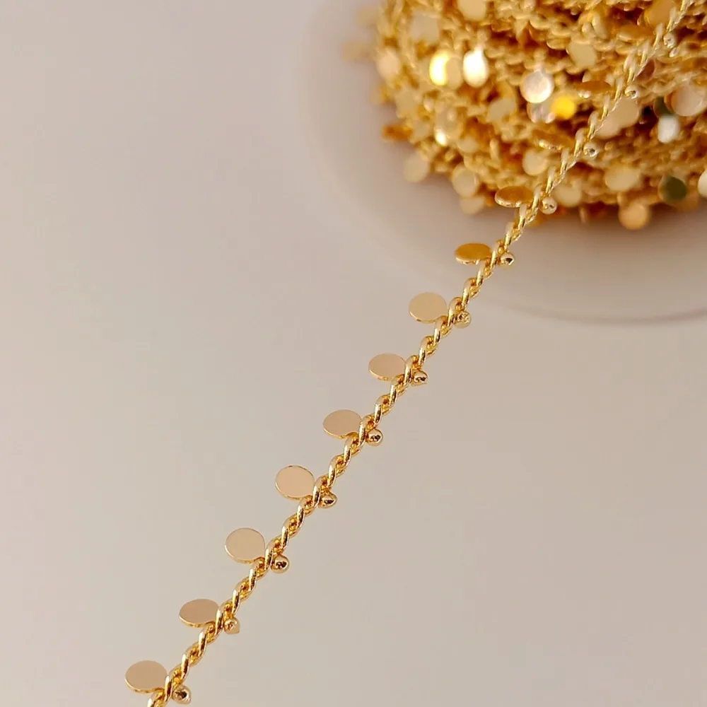 14k Gold-plated Accessories Horsewhip Insert Round Plate Handcrafted Chain Semi-finished Chain Diy Jewelry Loose Chain 2mm Wide
