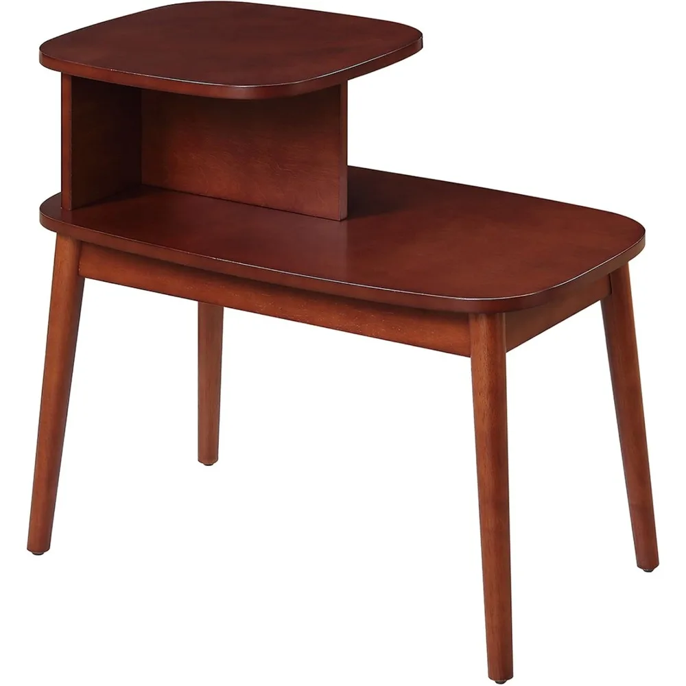 Узкий двухъярусный современный приставной столик середины века с полкой для хранения