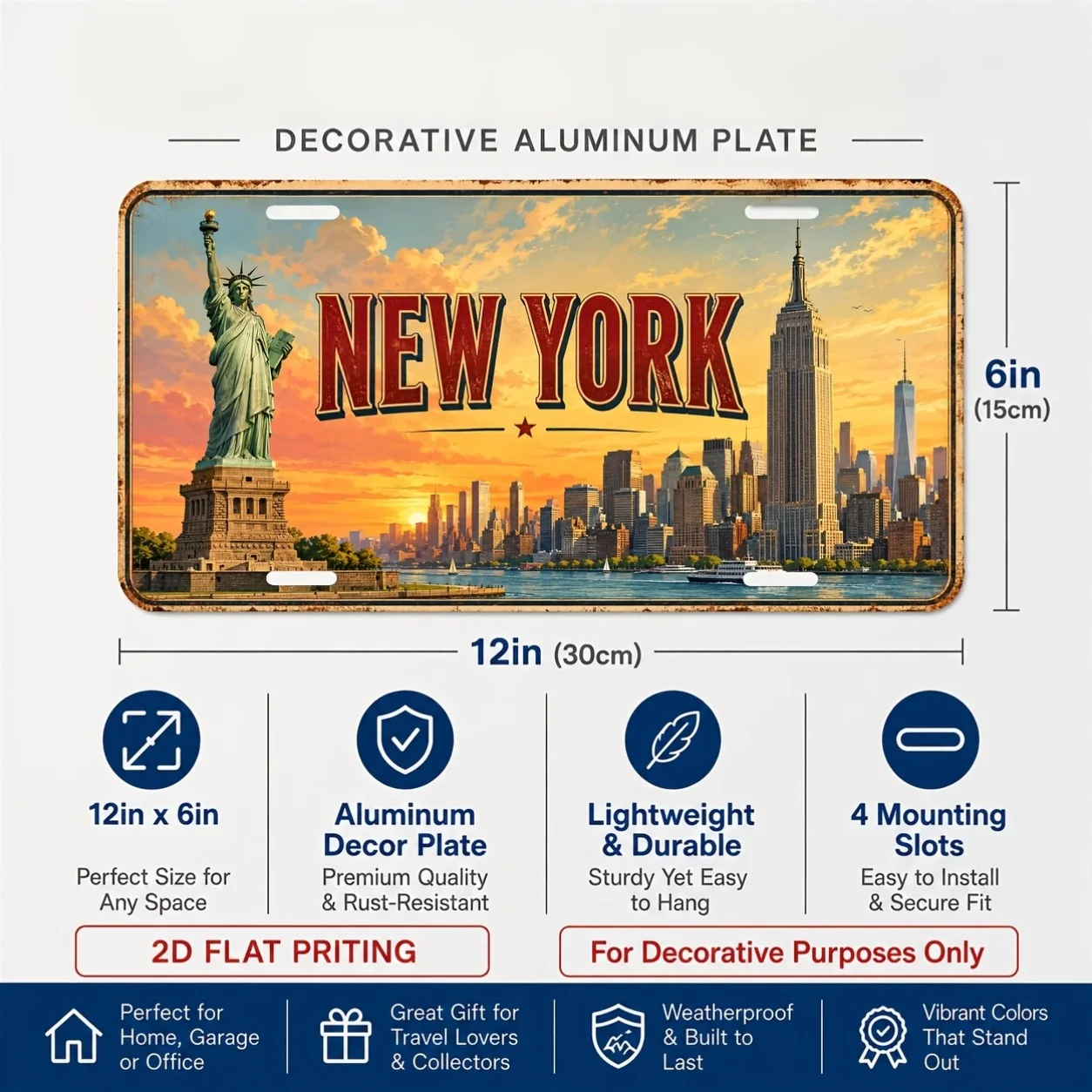 2D Flat - 【2D Flat】 2D Flat - [2D Flat] 2D Flat Printing, 1pc, New York Theme Retro License Plate, Home Decor, Birthday Gift, Re