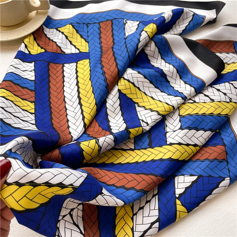 90*90cm Silk Scarf Women Print Hair Neck Square Shawl Bandanna Muslim Hijab Handkerchief Foulard sun protection travel headscarf