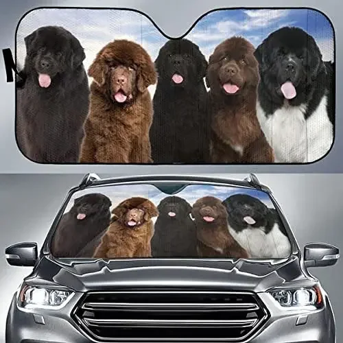 Funny Tongue Out Newfoundlands Family Car Sunshade, Cute Newfoundland Car Window Sun Cover for Dog Lover, Newfoundland Mom Gift,