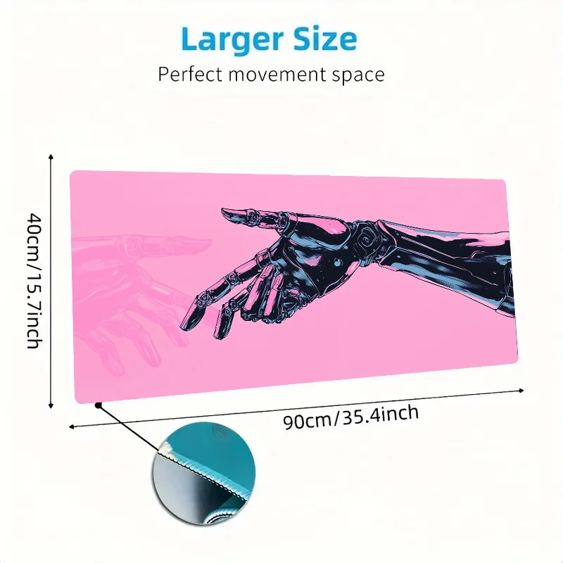 لوحة ماوس كبيرة جدًا غير قابلة للانزلاق مع خلفية وردية يدوية روبوتية، سجادة ألعاب مزخرفة RV من البوليستر ومكتب مكتب، طاولة قهوة