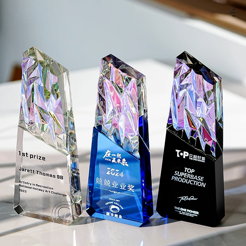 

New High-end Colourful Crystal Trophy Free Custom Engraving of Name Text Logo Sales Champion MVP Awards Prize Activity Souvenirs