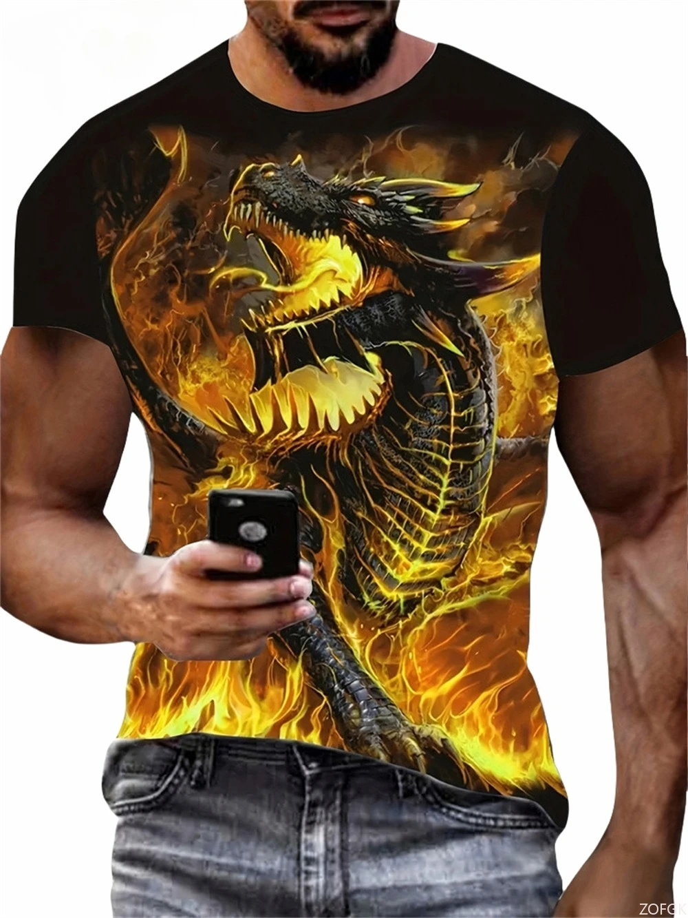 

Dragon Pattern 3D Printed Harajuku Street Short Sleeve O Neck T Shirts Fashion Personality Men T-Shirt Oversized Tee Casual Tops