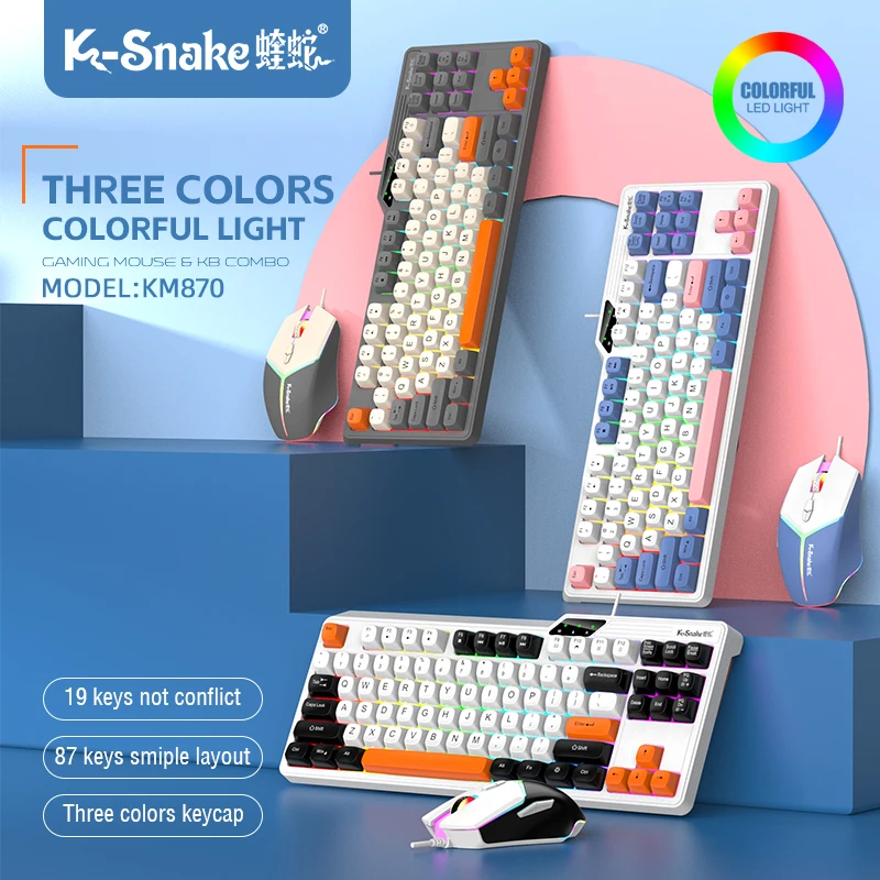 

K-Snake K87 Wired Keyboard and Mouse Set，19-Key Rollover，Office/Gaming Compatible with Desktops and Laptops