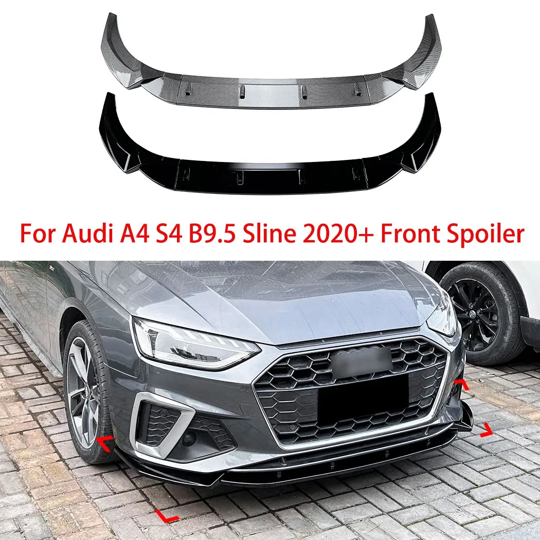 

Car Front Bumper Lip Spoiler Splitter For Audi A4 S4 B9.5 Sline 2020+ Auto Front Shovel Body Exterior ABS Protector Guard Kit