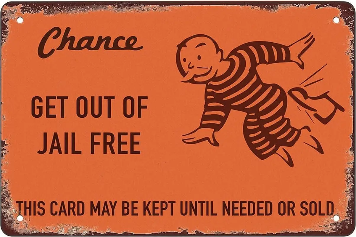 Chance Card Vintage Get Out of Jail Free Metal Tin Sign Wall Decor Funny  Aluminum for Cafe Bar Bedroom