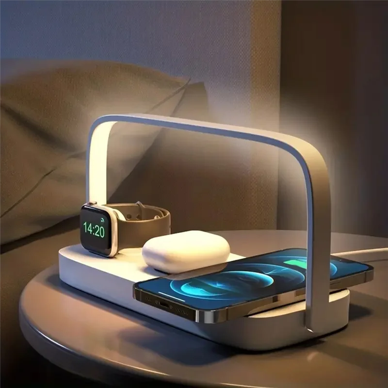 A13E-4-In-1 Wireless Charger Stand With LED Night Lamp - Multi-Function Charging Dock For 15/14/13 And Watch