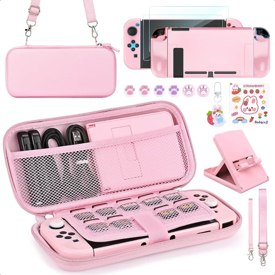 

Switch Accories Bundle 17 in 1 Pink Switch Accories Kit for Girls Include Switch Carrying Case Adjustable Stand Protective Case