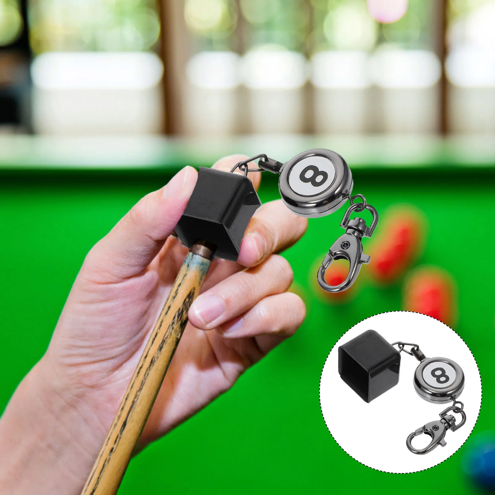 Zwarte zwembadhouder sleutelhanger intrekbare biljartkeu krijtbeschermer draagbare snooker accessoire krijttip voor tafel