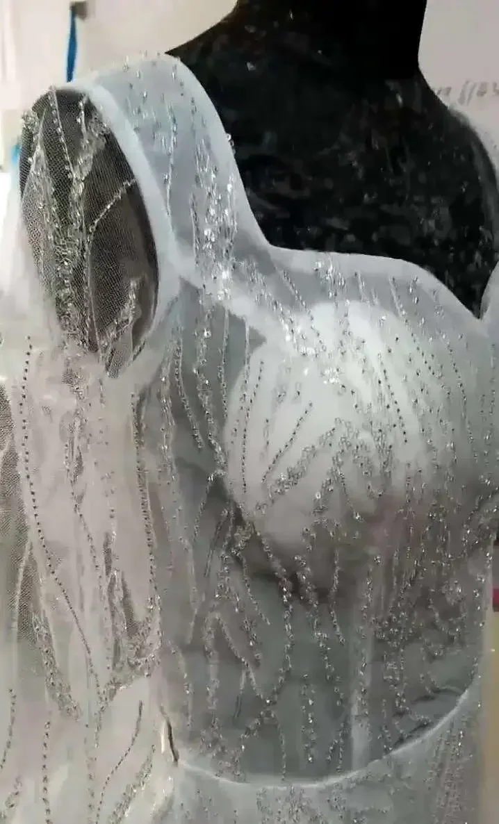 Personalizado lantejoulas sereia vestido de casamento manga longa com decote em v completo miçangas rendas 2 em 1 sereia feito sob encomenda vestido de noiva