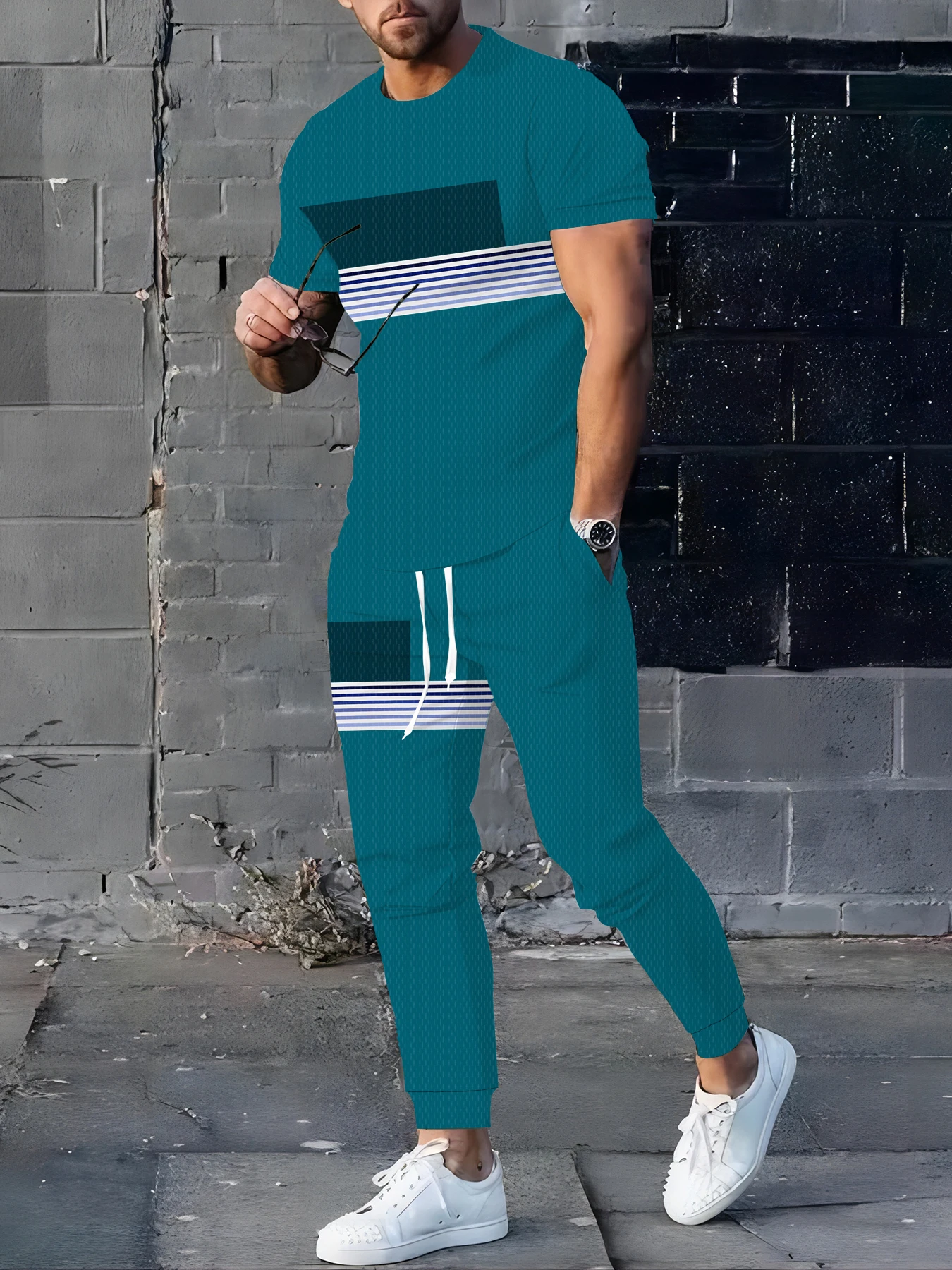 

The new men's set for the summer of is a casual and fashionable 3D printed outdoor sportswear