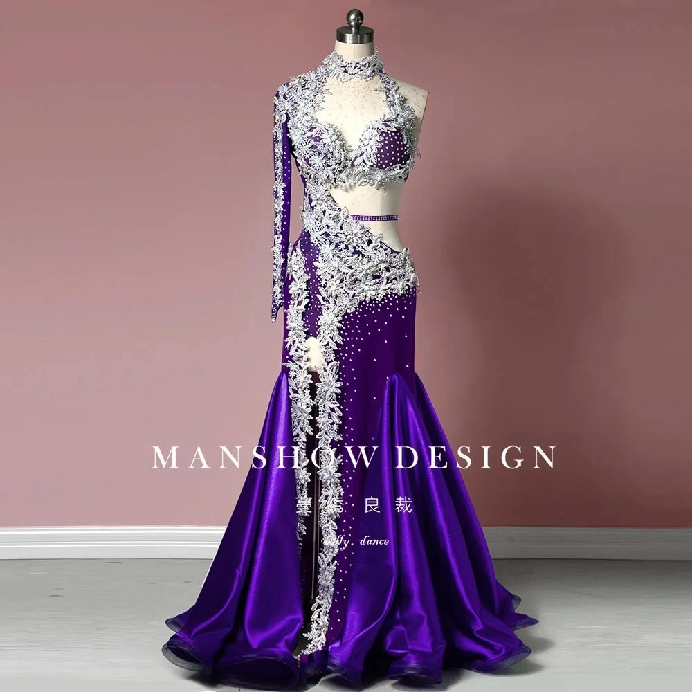 Customized Eastern Bellydance Dress Indian Clothes Women Belly Dancing Bra and Skirt Set Oriental Dance Costume Group Stage Wear