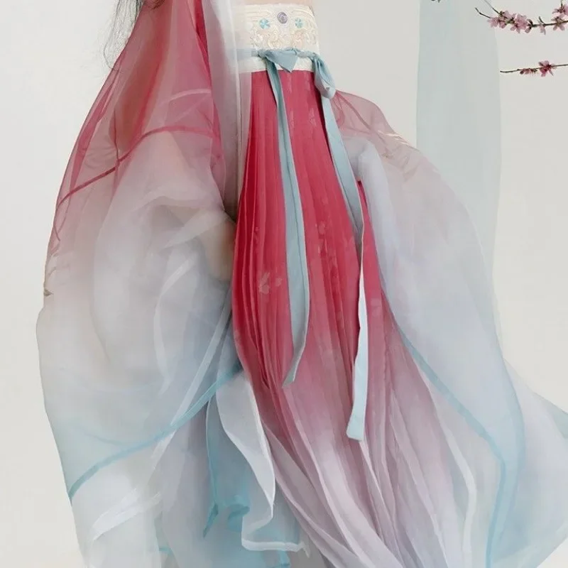 Vestido feminino de princesa Tang Dynasty, vestido hanfu, gradiente azul e rosa elegante, terno hanfu, roupa cosplay, 2024