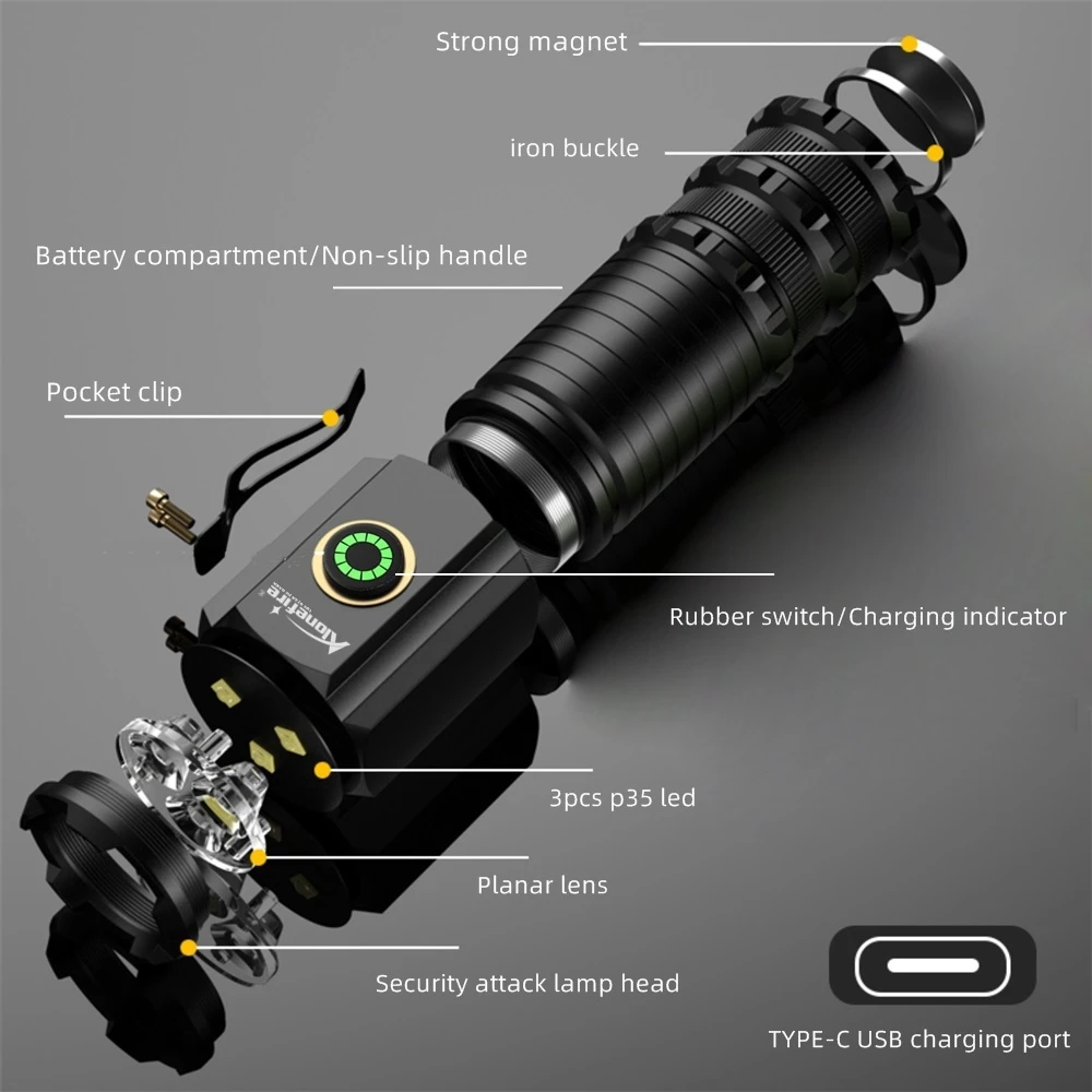 Linterna LED USB-C recargable para coche – Luz estroboscópica portátil - imagen 2