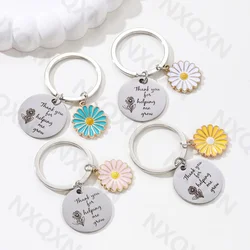 Classic Sunflower Thank you for helping me grow Steel Plate Keychain For Parents Teachers Handmade Jewelry Gift Key Decoration