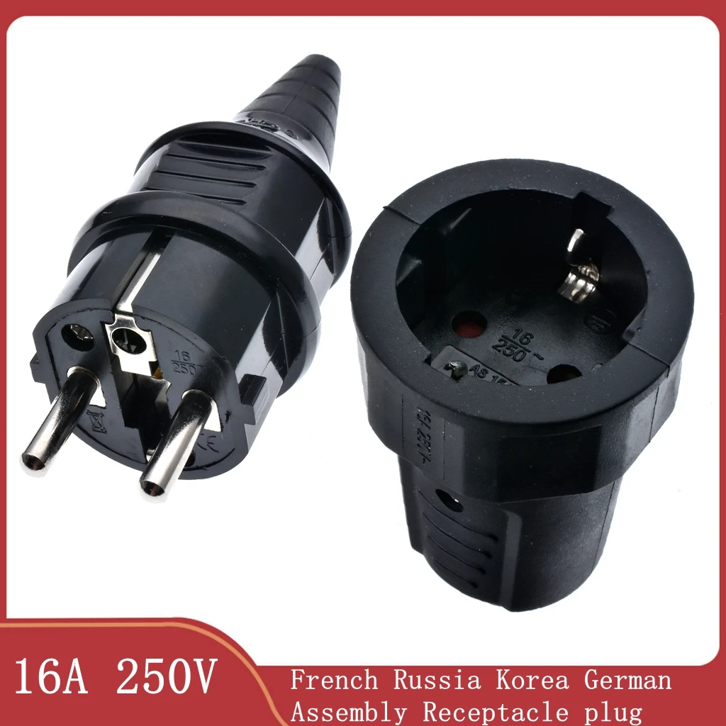 EU Schuko power cord wired cable plug Socket French Russia Korea German 16A 250V Male Female Assembly Receptacle Connector