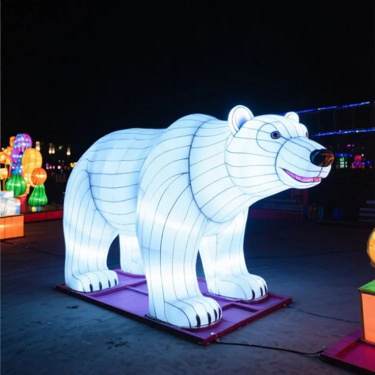 Custom Durable Waterproof Polar Bear Lantern Steel Frame Animal Lamp Zoo Theme Park Hotel Landscape Christmas Father's Day