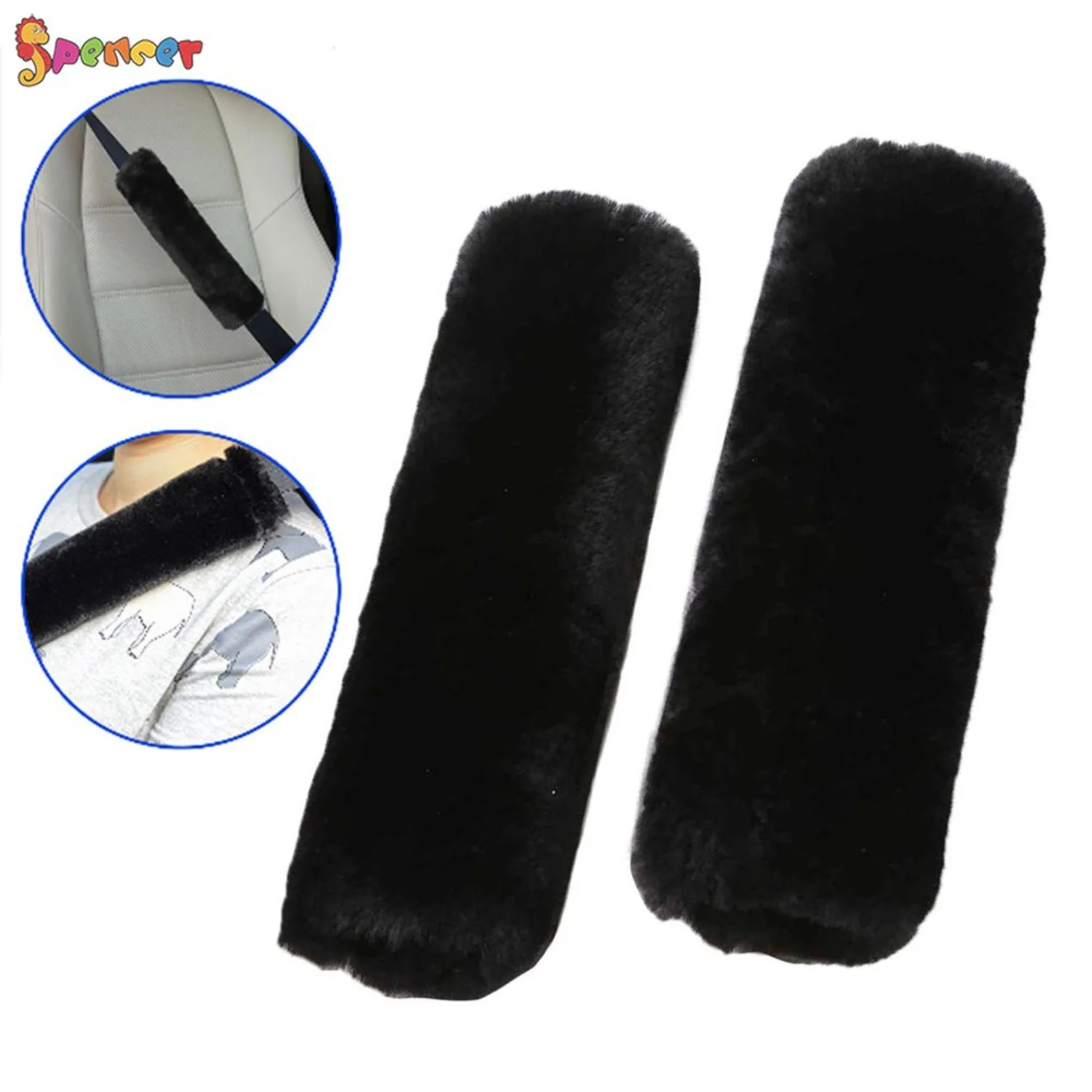 2 Pack Soft Faux Sheepskin Seat Belt Pad, Plush Genuine Merino Wool Shoulder Pad for Neck Cushion Protection, Car Accessories in