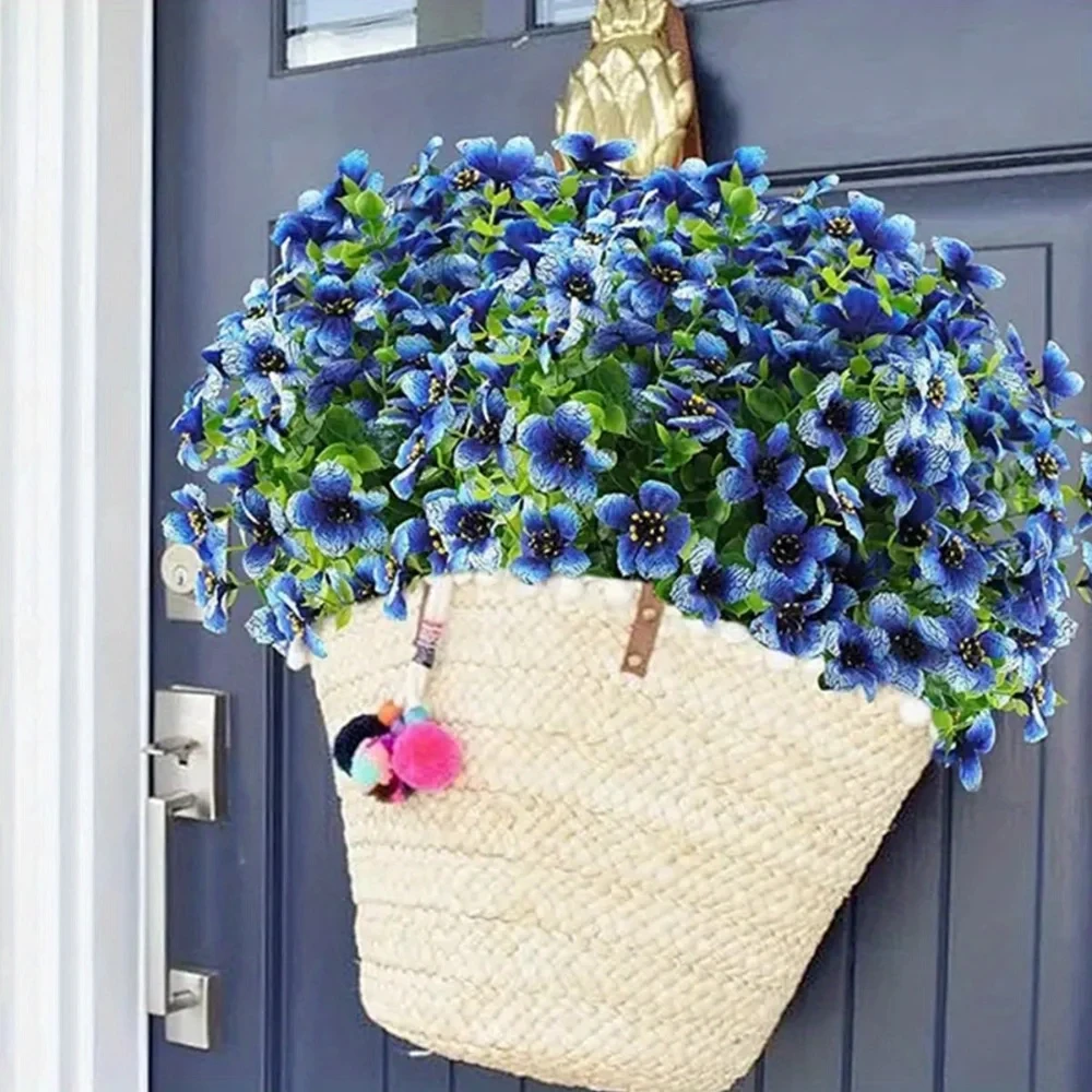 2 قطعة حماية من الأشعة فوق البنفسجية في الهواء الطلق 7 رأس الأوكالبتوس البنفسجي شاشة حريرية اصطناعية حزمة زهرة الحرير تشكيلة زهور المنزل الديكور #5