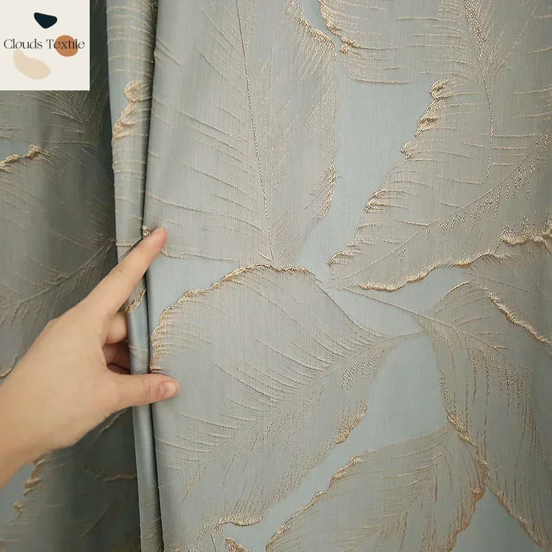 

Curtains for Living Room Bedroom Dining Luxury Gold Leaf Modern American High-precision Blue Curtain Fabric Silver Thread Tulle