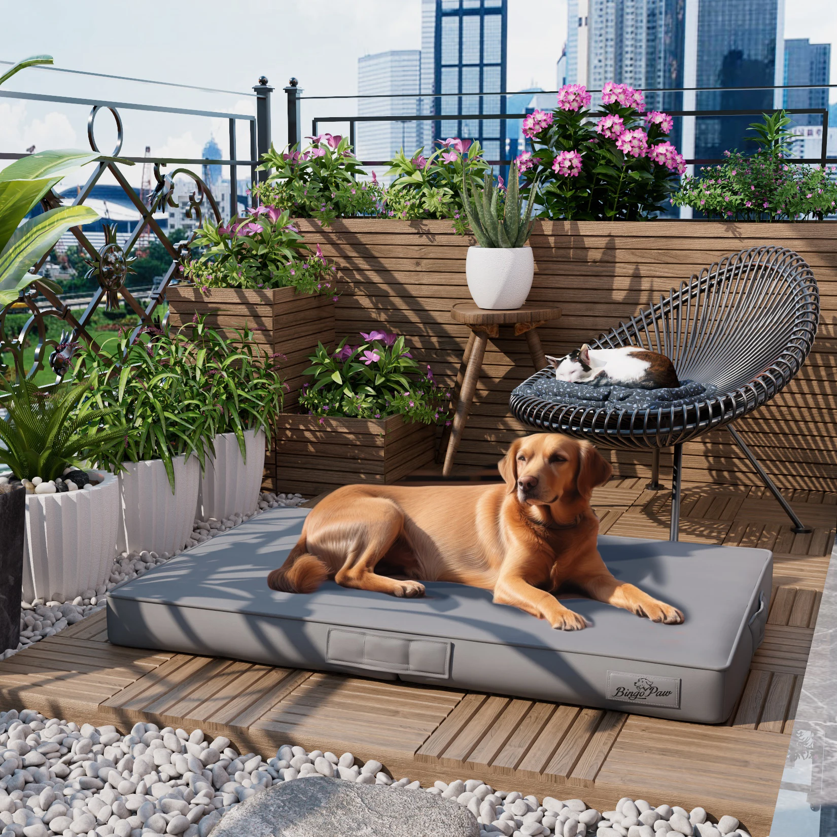 Dog Bed 3D Technology Microfiber Leather Cover Foldable Pet Cushion Leeping Mat Gray And Brown Color Bite Proof