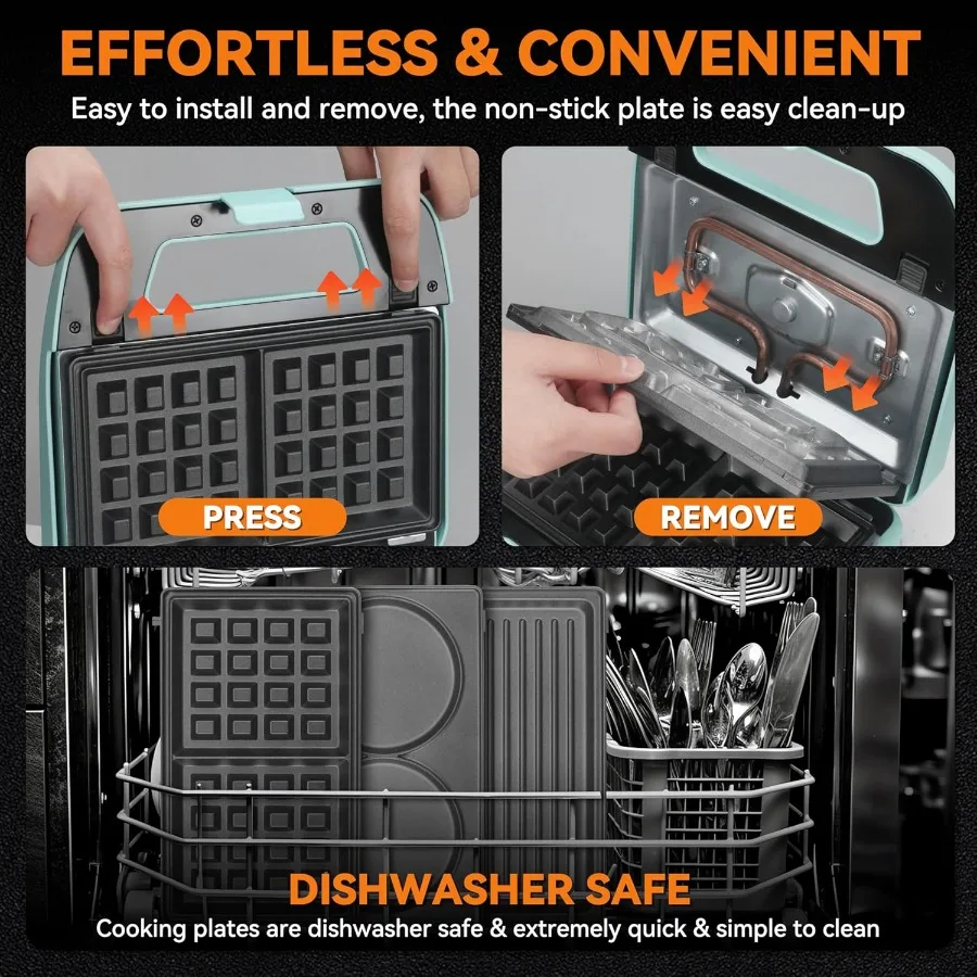 صانع الوافل الصغير 3 في 1 من بيكرز فريند مع أطباق قابلة للإزالة صانع فطيرة صغيرة صانع الجبن المشوي صانع الساندوتشات الإفطار P