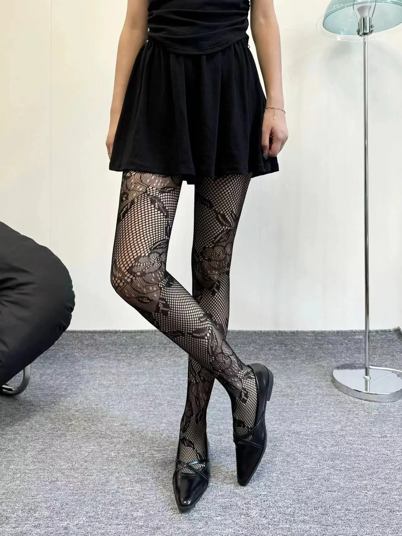 Vintage Lace Floral Women's Mesh Pantyhose Grey Sexy Thin Hollow Out Hottie Tights Wholesale