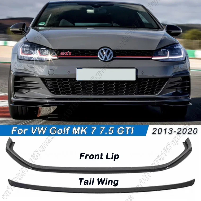 Do Volkswagen Golf 7.5 MK 7.5 GTI 2017-2020 TCR Przedni Splitter Zderzaka, Spoiler, Tylny Spoiler Dachowy, Bodykit, Czarny Połysk