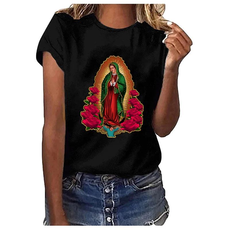 Naszej pani z Guadalupe Christian Virgin Mary naszywki na ubrania termiczne naklejki transferowe DIY T shirt żelazko na dla kobiet Appliqued