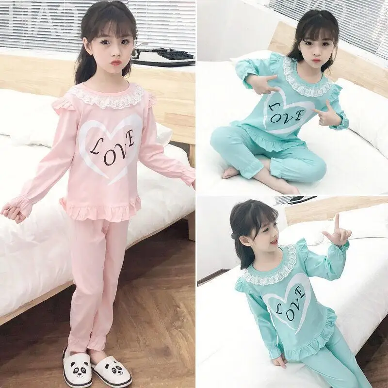

Пижамы для девочек в стиле принцессы, хлопковый комплект одежды для сна с длинными рукавами для больших детей, осенняя домашняя одежда для девочек, детская одежда