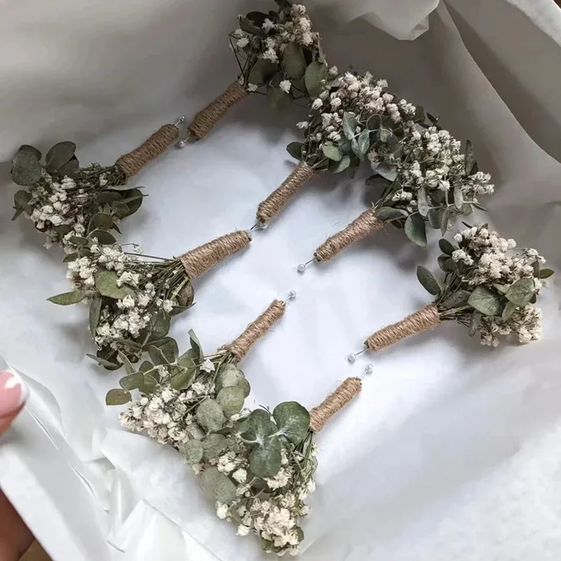 Esküvői Mali Aszalt virágok Bolyhos Félkegyelmű Pampa Fű Bokréta boutonniere számára férfiak boho esküvői Avatás decorations haza dekor