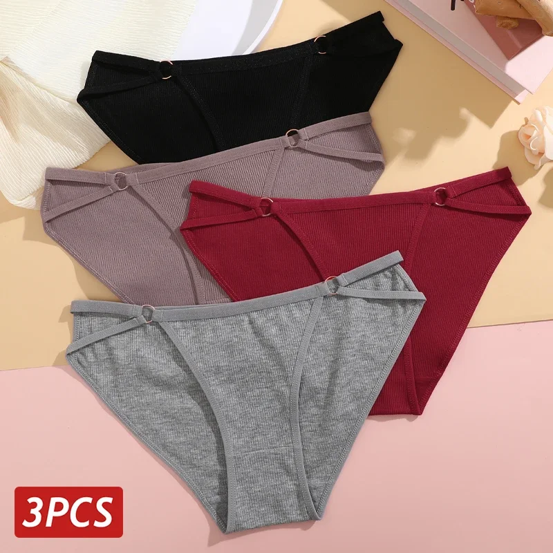 3PCS/Set Women Cotton Panties Sexy Low Rise Panties Women Hollow Briefs Female Comfortable Underwear Girls Solid Color Lingerie