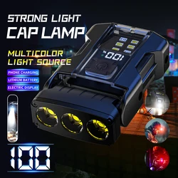 Portable Mini LED Flashlights USB Rechargeable EDC Flashlight with Battery Display Magnetic Working Light 7 Modes Fishing Torch