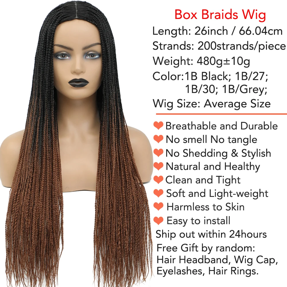 Box Braided Wigs for Black Women Micro Braids Heat Resistant Fiber Wigs with Small Braids Synthetic Box Braids Crochet Hair Wigs