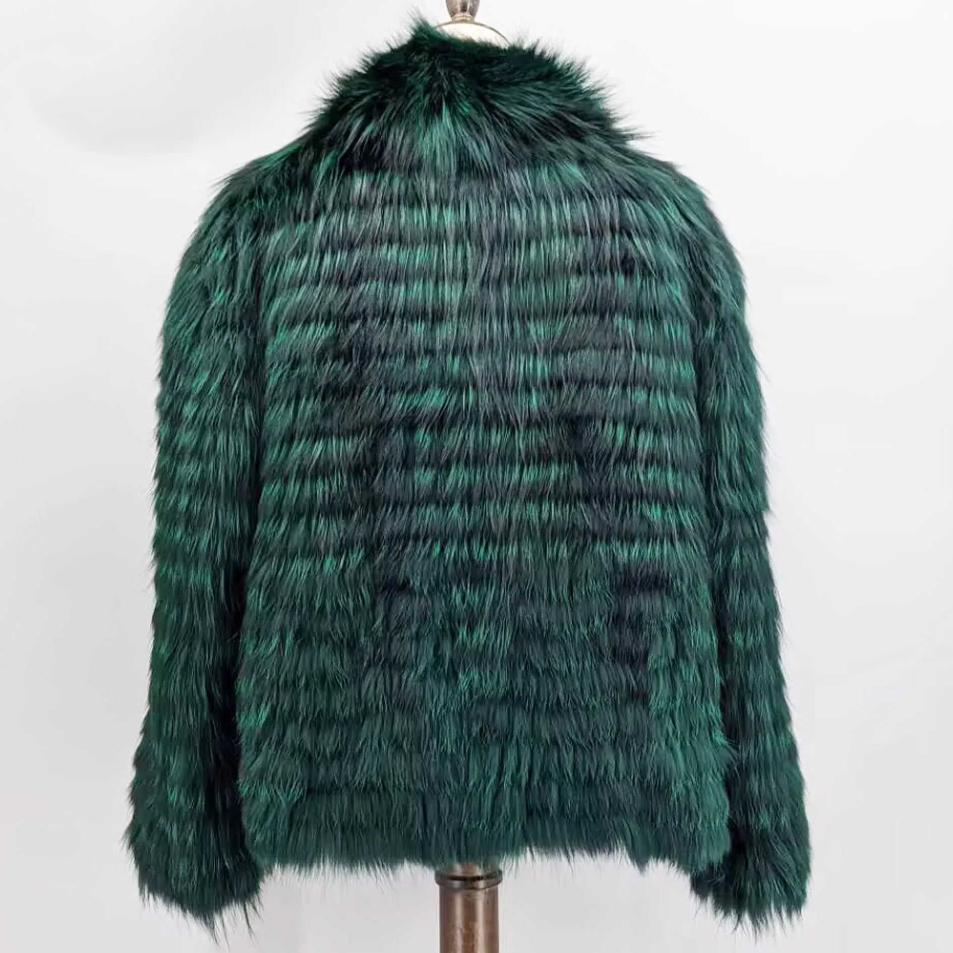 Lady Striped Real Silver Fox Fur Coat Short Jacket Spring Autumn Luxury Elegant Big Size Clothes Luxurious With Fur Collar 2107