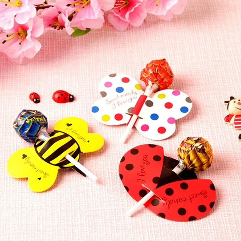 50pcs Lollipop Package Card Ladybug/Butterfly/Bee Shape Insect Fun Candy Packaging Children\'s Day Gift Birthday Party Decoration