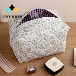 MIROSIE-Bolsa de maquiagem floral roxa com zíper, bolsa portátil de viagem para mulheres, bolsa organizadora de maquiagem, tamanho grande