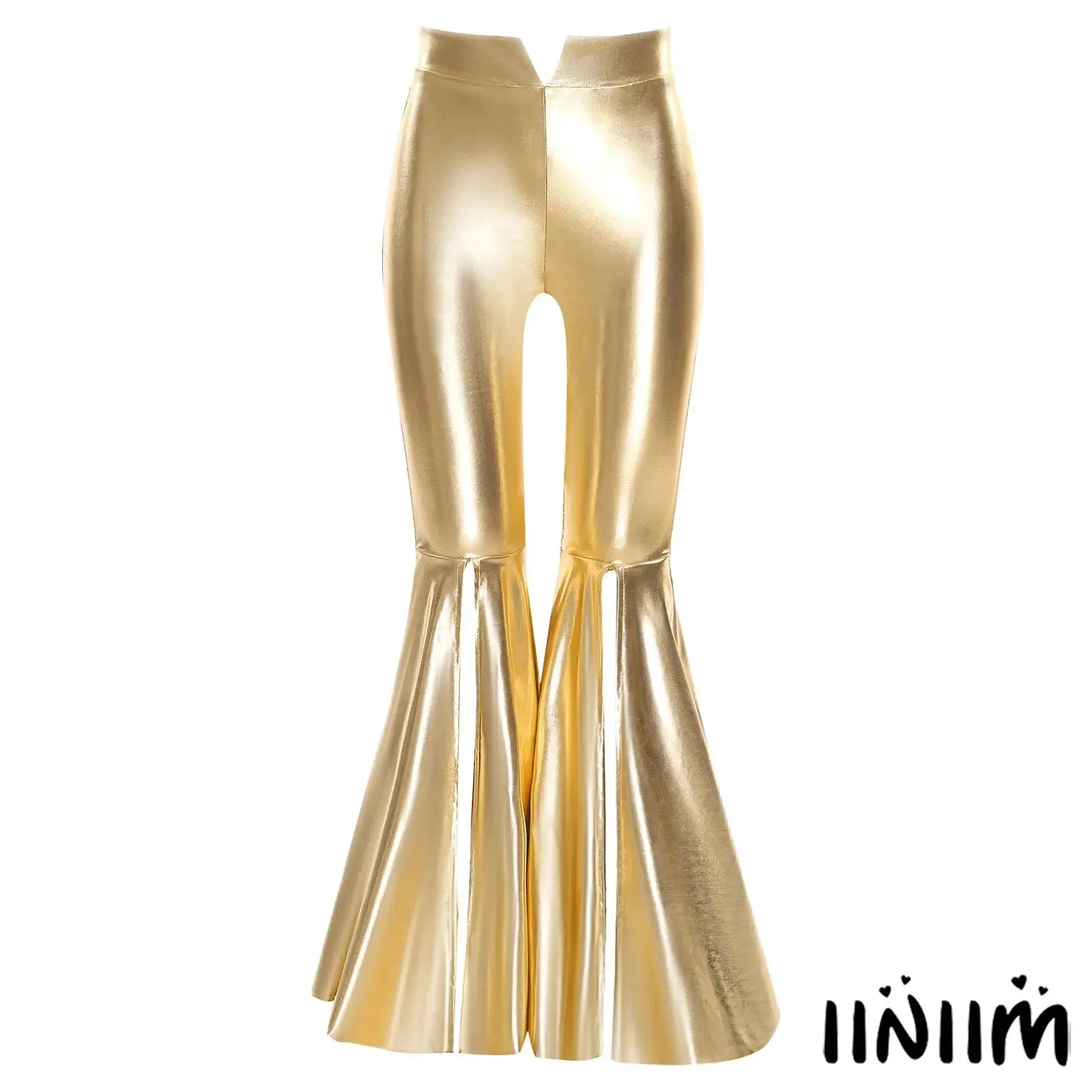 

Kids Girls Pageant Princess Costume Split Bell-Bottom Metallic Pants for Jazz Street Dance Stage Performance Competition