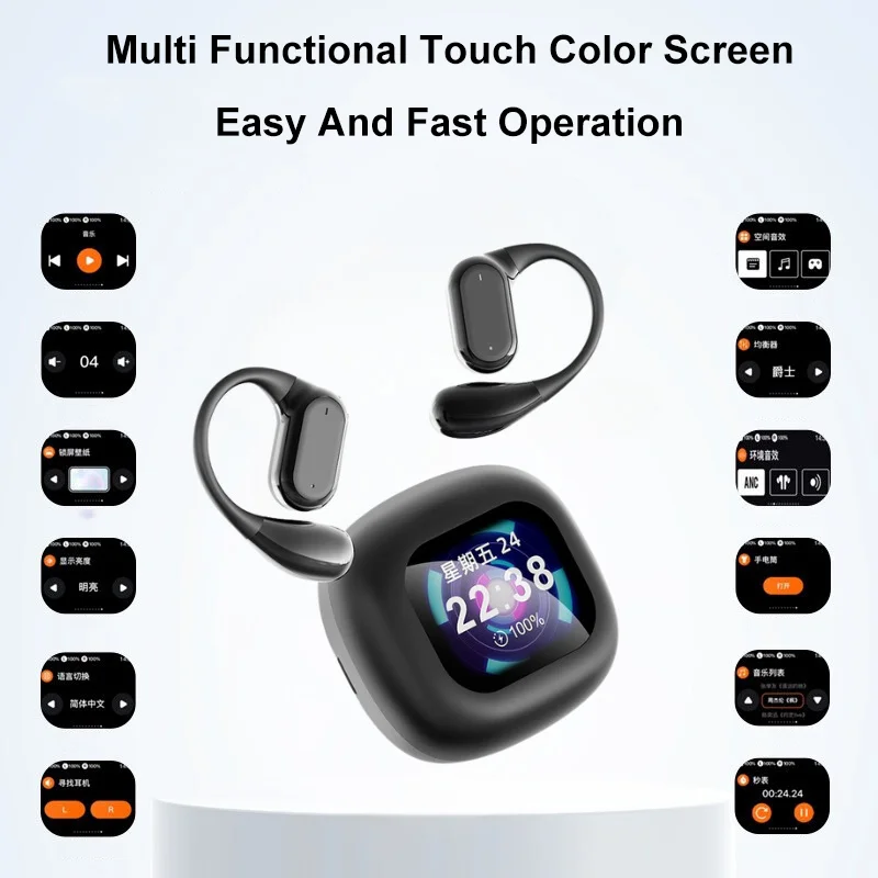 

Touch Screen Bluetooth Earphone Ear Hook Style Noise Reduction Multi Functional Headphone Music Game Movie Mode System Universal