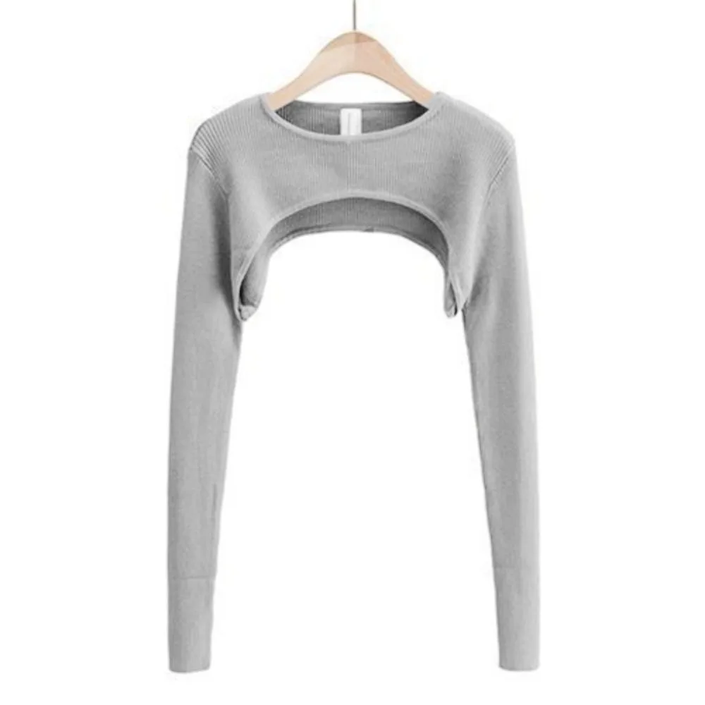 

Slim Knit Long Sleeve Crop Top Solid Color Harajuku Cropped Sweaters Pullovers Spicy Girl Style Short Blouse